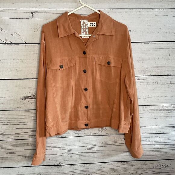 Sadie & Sage Women's Lightweith Jacket Button Up Burnt Orange size L Large EUC - Picture 3 of 9